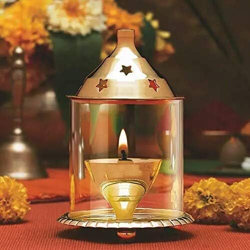 Phantio Akhand Diya for Puja Decorative Oil Lamp for Whole Night Diwali Tea Light Holder Oil Lantern Puja Lamp (Medium)