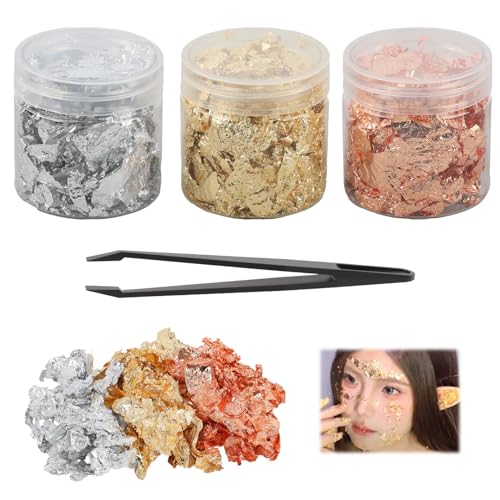 3 Pack Gold Flakes for Resin, 66g Gold Flakes for Nails(Gold, Silver, Copper Colors), Perfect for DIY Crafts Enthusiasts, Artists, Nail Art, Painting, Crafts, Slime and Resin Jewelry Making