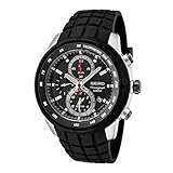 Seiko Men's SNAD95P1 Chronograph Black Dial Black Rubber Alarm Watch