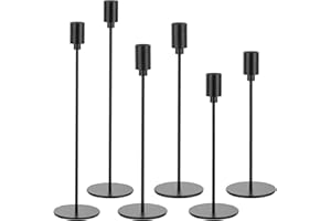 Candeldo Candle Holder Black for Candlestick: Taper Candle Holders Decor for Halloween Mantle Decoration Set of 6 Tall Metal Modern Candle Stick Stand