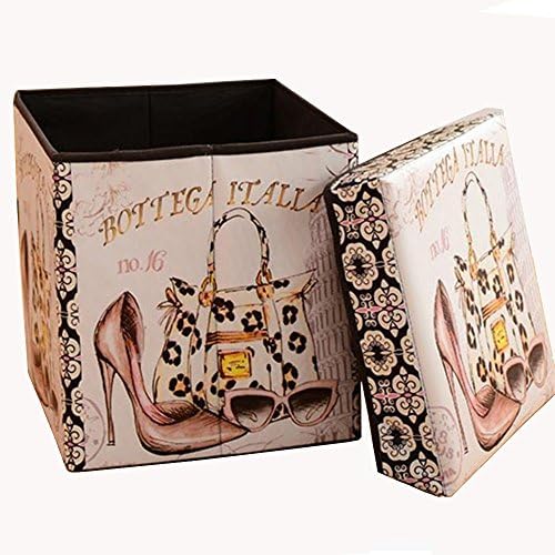 Retro Multifunctional Storage Ottoman, Foldable Non-woven Fabrics Cube Footrest Stool Seat with Organizer for Coffee Table,Camping Fishing
