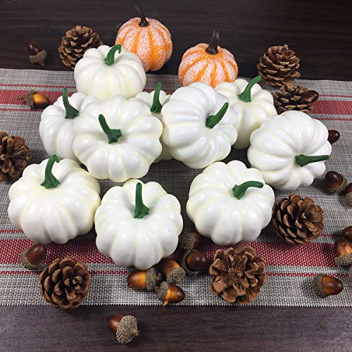 COTOSEY Lifelike Simulation Artificial Pumpkins 10 Pcs for Festive Wedding Halloween Party Home Decoration (White)