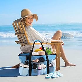 Beach Bag, Extra Large Beach Bags for Women Waterproof Sandproof, Mesh Beach Tote Bags Pool Bag Beach Essentials
