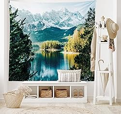 Ambesonne Landscape Tapestry, Mountain Lake in