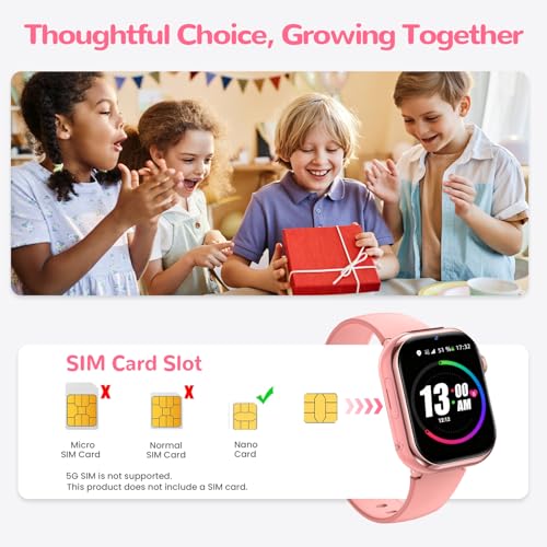 4G Reloj Inteligente Niños con gps y Videollamada, Smartwatch Niños con llamadas, Chat de Voz, SOS, Modo Escuela, Despertador, IP68, Linterna, Podómetro, Flashcard, Regalo para Niños Niñas, Rosa