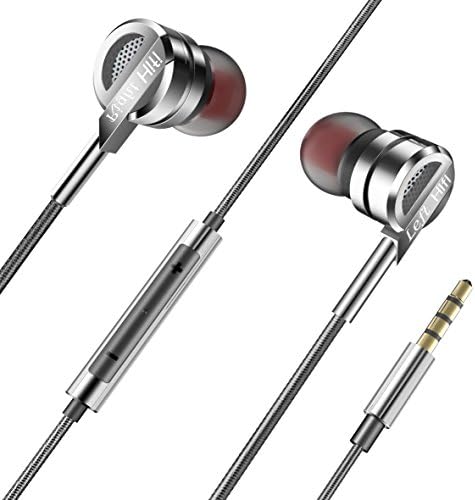 Earbuds,LEYOUDY in-Ear Metal Earphones Stereo Bass Headphones with Microphone Volume Control 3.5mm Audio Jack Headphones(Silver)