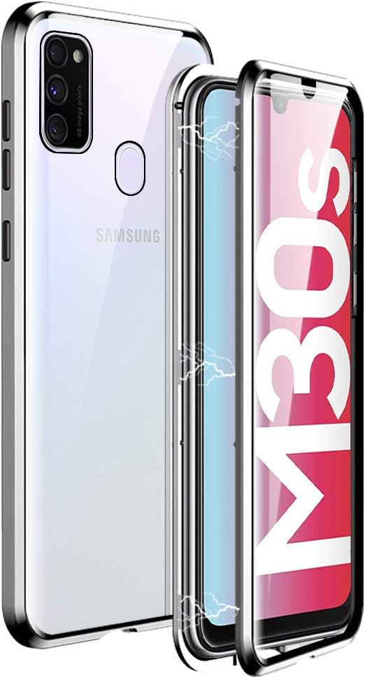 IGUCAC Case for Samsung Galaxy M30s Case,2 in 1 Magnetic Adsorption Cover with Front/Back Tempered Glass and 360 Degree Full Coverage Anti-Scratch Metal Protection for Samsung Galaxy M30s,Silver