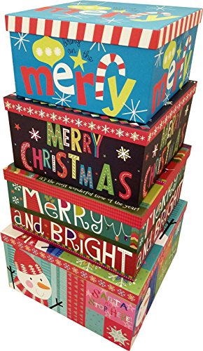 Christmas boxes, 16 count nested, assorted large set with many sizes and prints, fits in one box