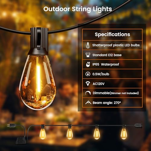 WOWLUMEN 150FT Outdoor String Lights, 62 Tear-drop LED Filament Bulbs, 2200K Cozy Warm, Connectable Hanging Lights for Outside, Shatterproof Waterproof for Patio Backyard Porch Garden Bistro UL Listed