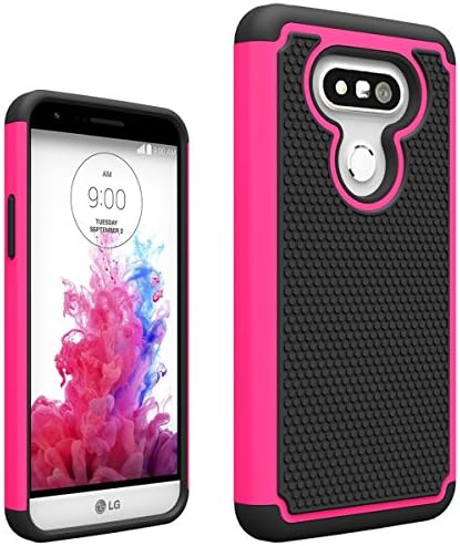 LG G5 Case, Topratesell [Shockproof] Smart Grid Defender Armor Case Heavy Duty Shock Absorbing Dual Layer Protection Cover for LG G5 (Hot Pink)
