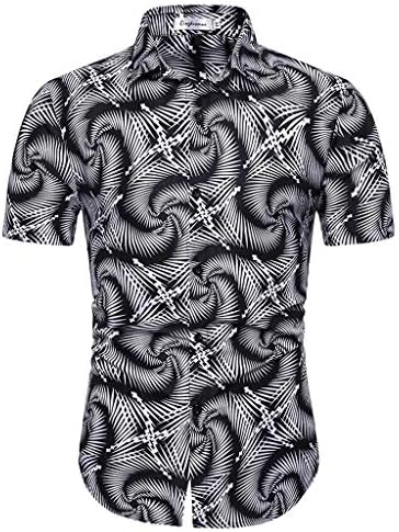 Xlala Men's Short Sleeve Snake Pattern Printed Standing Collar Splicing Pattern Casual Fashion Lapel Shirts Hawaii Vacation Hippie Hip Hop T Shirt