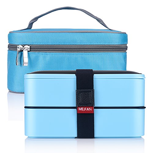 ME.FAN Leakproof Bento Lunch Box With Insulated Bag And Cutlery, All-in-one Stackable Food Container 42oz/1200ml - Light Blue