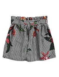 Pantalones cortos elásticos con estampado floral para dama