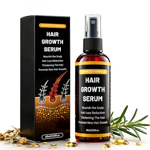 Hair Growth Serum with Rosemary Oil, Biotin, Niacinamide & Castor Oil – Hair Loss Spray for Women & Men, Scalp Serum for Hair Thickening & Strengthening, Beard Care, 60ml