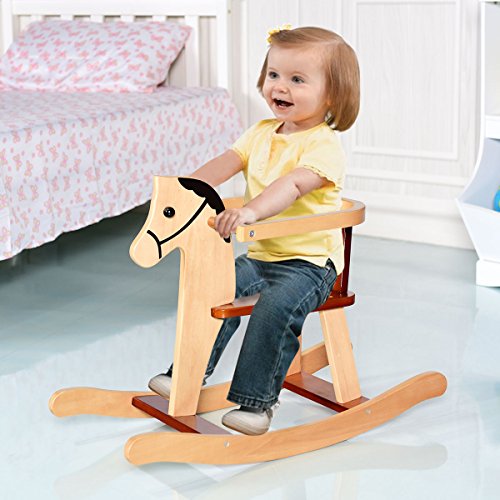 image for Costzon Wood Rocking Horse, Rock and Ride Chair for Baby Toddler Nurse