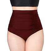 SHAPERMINT Women Ruched High Waisted Bikini Bottom Swimsuit, Tummy Control Full Coverage Swimwear, Small to Plus Size