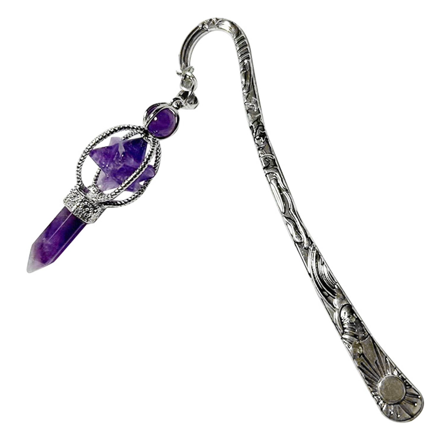 DUINIU 1 Rotating Amethyst Gemstone Pendant Bookmark, A Vintage Book Gift That Comes with The Bookmark, A Metal Bookmark for Women, A Crystal Gift for Readers.