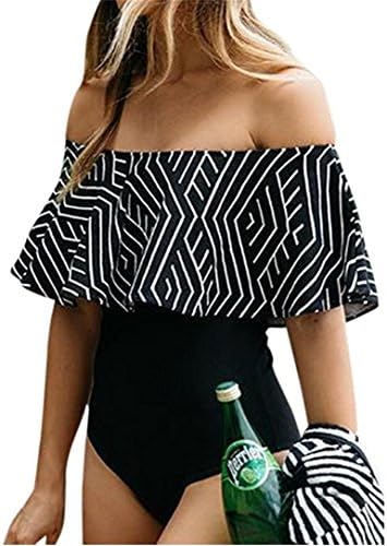 OZOWO Women Sexy Ruffle Off-The-Shoulder One-Piece Swimsuit Hollow Out Bikini
