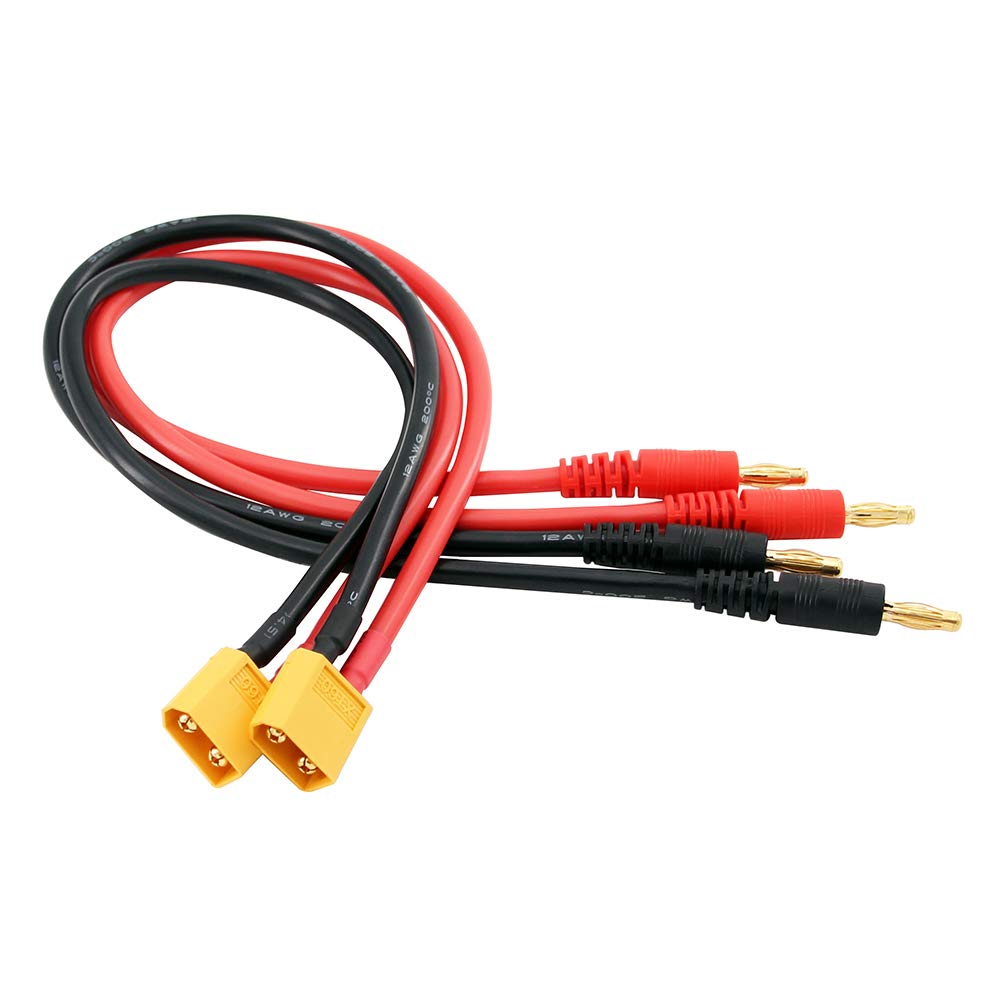 OliRC 2pcs XT60 Connector Plug to 4mm Banana Plugs Battery Charge Lead Adapter Cable 12awg 30cm