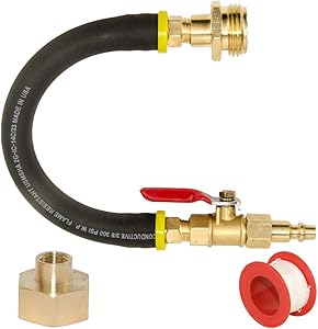 RV Winterizing Kit Sprinkler Blowout Adapter with Blow Shut Off Valve Air Compressor Kit with Male and Female Quick Connect Adaptor to Camper City Water Inlet & Garden Hose Faucet for Winterization