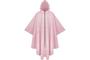PTEROMY Hooded Rain Poncho for Adult with Pocket and Zipper, Waterproof Lightweight Raincoat for Men and Women