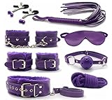 New 9 Pcs Premium PU Leather Women Sexy Night Mask Costume Kits Purple