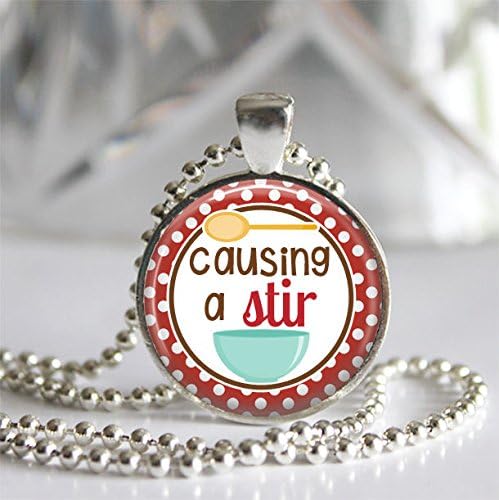 Causing a Stir Baking Inspired Silver Bezel Glass Tile Pendant Necklace