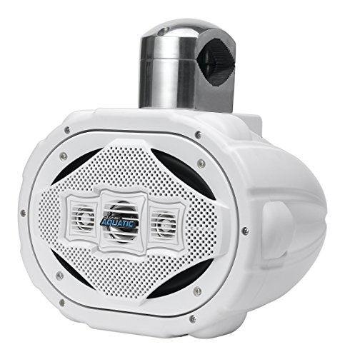 Bluetooth Marine Wakeboard Tower Speaker - 6x9 Inch 1200 Watt Four Way Audio Water Resistant Boat Sound System - in a Heavy Duty ABS Enclosure - Lanzar AQAWBS69WT (White)