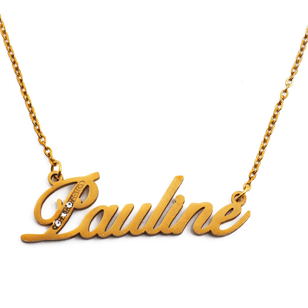 Kigu Name Necklace Pauline - Gold Tone - Custom Name Necklace - Personalised Jewellery for Ladies- Customised Jewellery for Girls- Custom Pendant Pauline