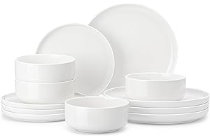 MALACASA Plates and Bowls Sets, 12 Pieces Porcelain Dinnerware Sets Dishware Sets Chip Resistant Ceramic Dish Set Dining Dinn