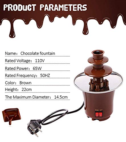 Chocolate Fondue Electric Fountain 3-Tier Melting Machine Stainless Steel Pots Dessert for Melted Chocolate, Candy, Butter, Cheese, Caramel Dip Mini Size, 1.5-2 Pound Capacity