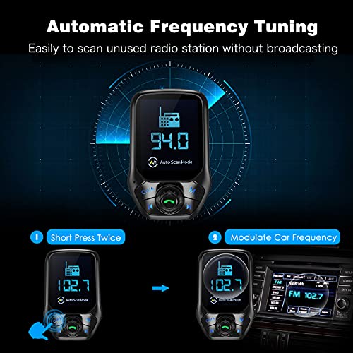 (Upgraded Version) VT Bluetooth FM Transmitter, Auto Scan Unused Station Bluetooth Audio Adapter for Car with 1.8\