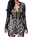 Womens Sexy Lace Deep V Neck Open Back Party Club Mini Dress (X-Large, Black)