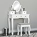 Best Choice Products Bedroom Makeup Cosmetic Beauty Vanity Hair Dressing Table Set w/ Adjustable Oval Mirror, Padded Stool Seat, 5 Drawer Storage Organizers - White