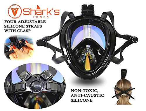 Full Face Mask For Snorkeling- Easy Breath- 180⁰ Panoramic Seaview- Rainbow Mirror Lenses HD- Design Scuba Mask- Anti-Leak & Anti-Fog- Adjustable Silicone Straps (Black, L/XL)