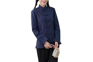 Lazutom Womens Linen Long Sleeve Chinese Martial Arts Kung Fu Tai Chi Tang Suit Shirt Top
