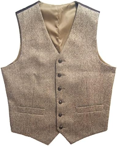 Tailorsun Tweed Vintage Rustic Wedding Vest Brown with Leather Effect Buttons (US 50)