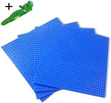 Building Bricks Blue Baseplates 10" × 10" Pack of 4 Pieces Compatible with Lego (click "Add Both To Cart" on special offers options to get a free brick separator)