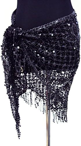 Belly Dance Triangle Sequin Lily Pattern Fringed Hip Scarf Wrap Belt