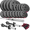Hop-Sport Hantelset 58 kg, 1x Langhantel, 2x Kurzhanteln, Hantelscheiben 30 mm: 6×5 /4×2,5 /6×1,25kg