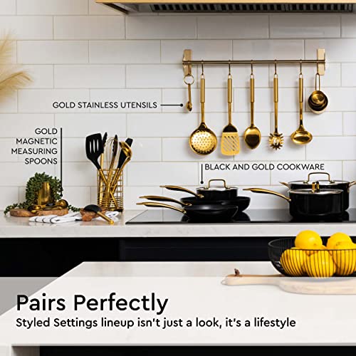 Black and Gold Kitchen Utensils with Gold Utensil Holder 17PC Gold