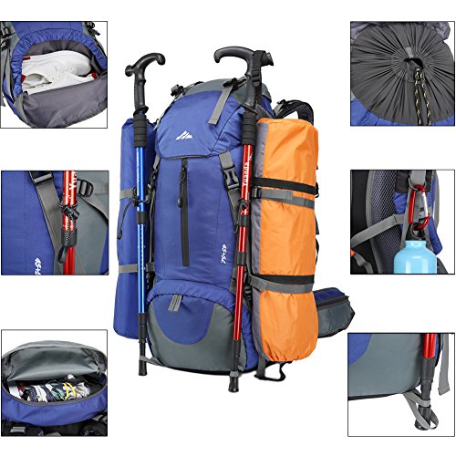 Seenlast 50L Unisex Travel Hiking Backpack Outdoor Sport Daypack Water-resistant Bag with Rain Cover for Climbing Camping Touring Mountaineering(Blue)