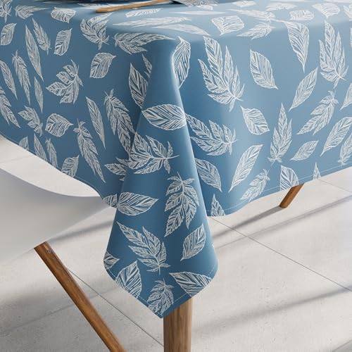 Encasa XO Printed Tablecloth 145x145 cm for 4 Seater Dining Table of length upto Square, 100% Cotton, Machine Washable, Durable, Rectangular, for Home, Restaurant, Banquet - Big Leaves Blue — image 1
