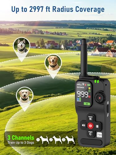 VOISTINO 2-in-1 GPS Wireless Dog Fence & Training Collar with Remote, Up to 2997 ft Range, 4 Training Modes, IPX7 Waterproof & Rechargeable, Built-in Light, Electric Dog Fence System