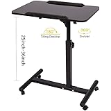 Qwork Overbed Table Laptop Desk Cart Hospital Bed Desk Swivel Table Mobile Height and Angel Adjustable 360° and 180° Tilt Spliting Laptop Table (Black Walnut)