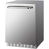 HCK Outdoor Refrigerator 24 Inch, Undercounter Refrigerators with Stainless Steel Door, 161 Can Beverage Fridge for Home Bar,