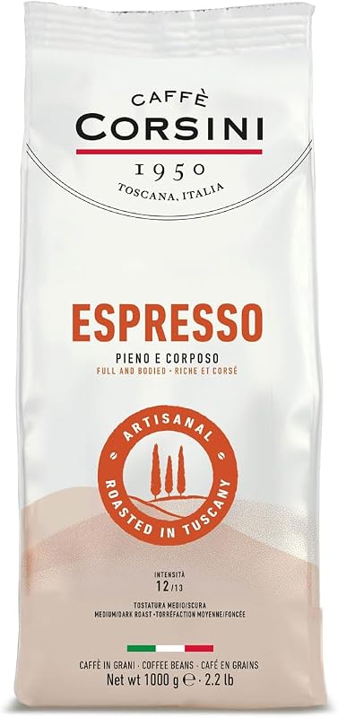 Caffè Corsini - Set Café en Grains Espresso à Maison Comme au Bar, Goût Intense, 2x1kg, 2kg Total