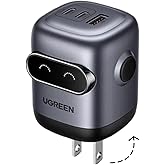 UGREEN Uno 65W Nexode Cargador Tipo C GaN Robot, Soporta SFC2.0 Carga Rápida, Pantalla LED con 3 Puertos 2C1A, Compatible con