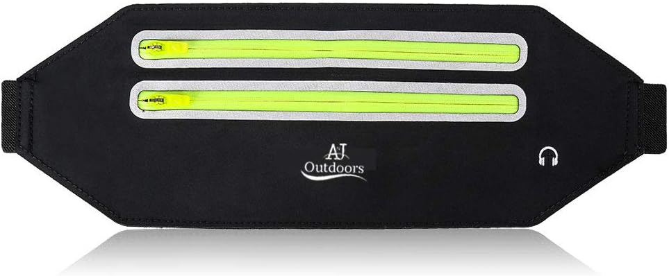 ANJ Outdoors (2020 Update Double Zipper Super Light Water Resistant Running Belt/Fannie Pack for Women and Men, Universal Phone Belt | Ideal Waist Bag Waist Pack for Travel, Sports and Yoga (Black)
