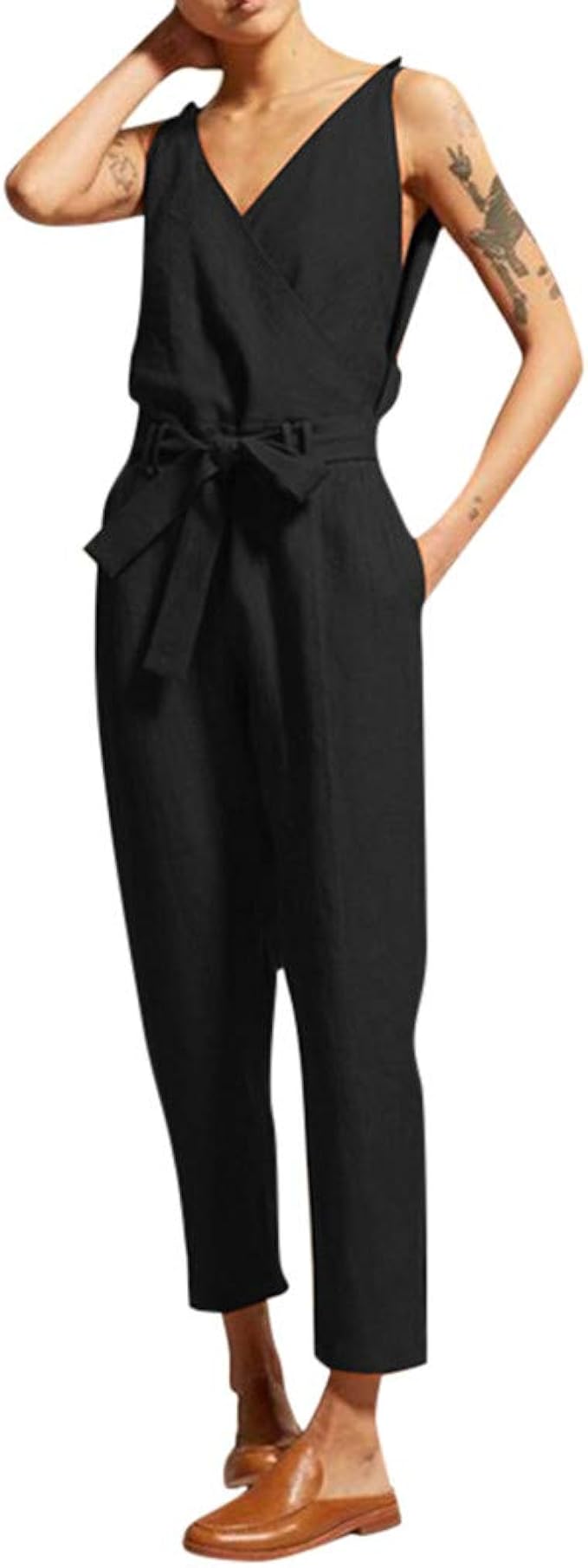 AIFGR Jumpsuit Romper Damen Ärmelloser Jumpsuit aus Baumwolle und